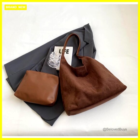 Large Faux Suede Hobo Tote Bag for Women Office Everyday Use - Picture 4 of 6